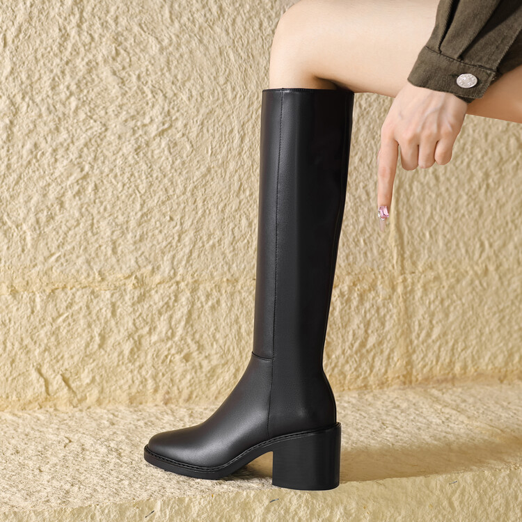 Fashion High Shaft Boots with Side Zipper and Square Heel - Style c.html - Image 2