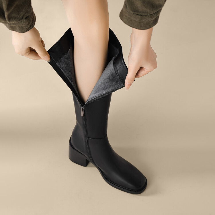 Fashion High Shaft Boots with Side Zipper and Square Heel - Style c.html - Image 5