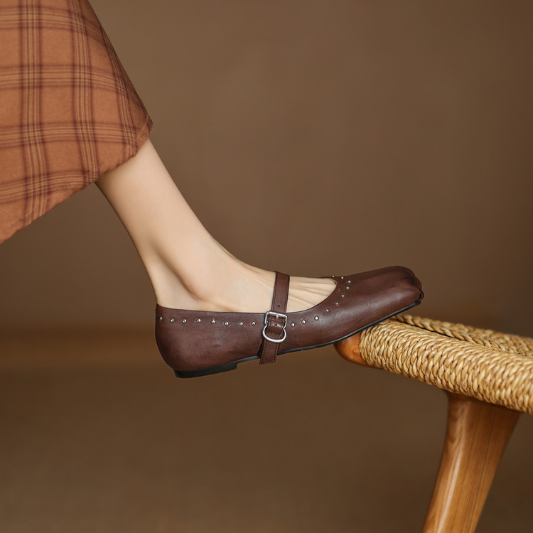 Minimalist Square Toe Flat Shoes with Ankle Strap - Image 2
