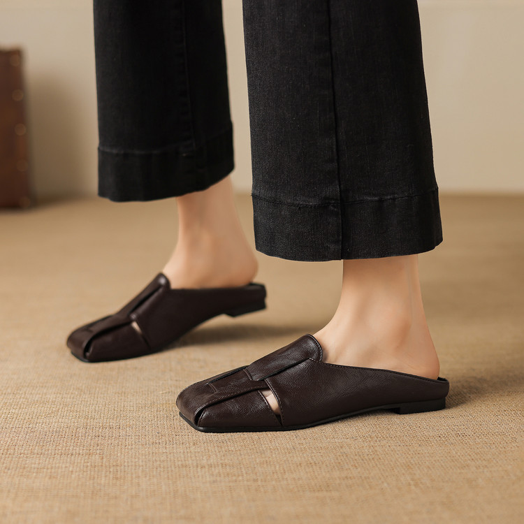 Women's Closed Toe Slippers Retro Summer Flat Square Toe - Image 2