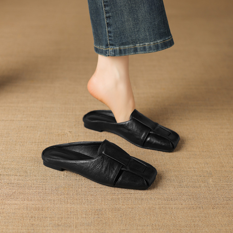 Women's Closed Toe Slippers Retro Summer Flat Square Toe - Image 3