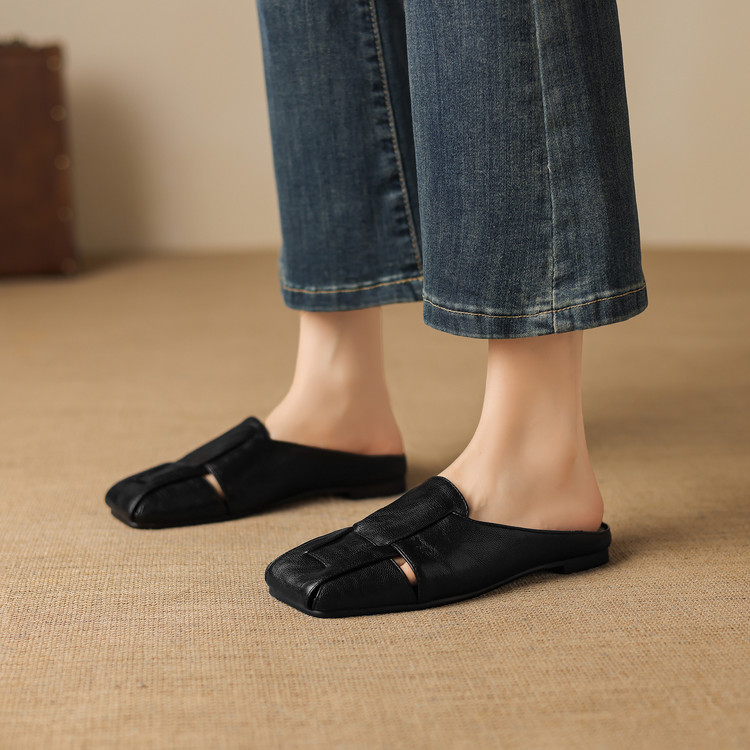 Women's Closed Toe Slippers Retro Summer Flat Square Toe - Image 4
