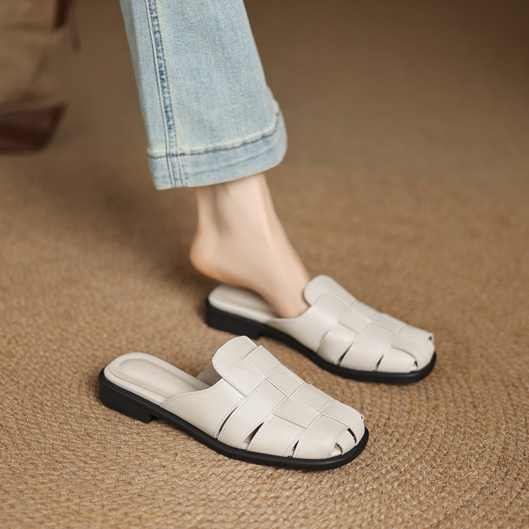 Women's Closed Toe Slippers Retro Summer Low Heel