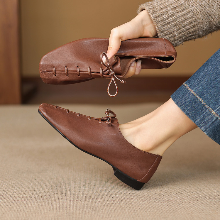 Women's Deep Mouth Flat Shoes in Black or Brown - Style q.html