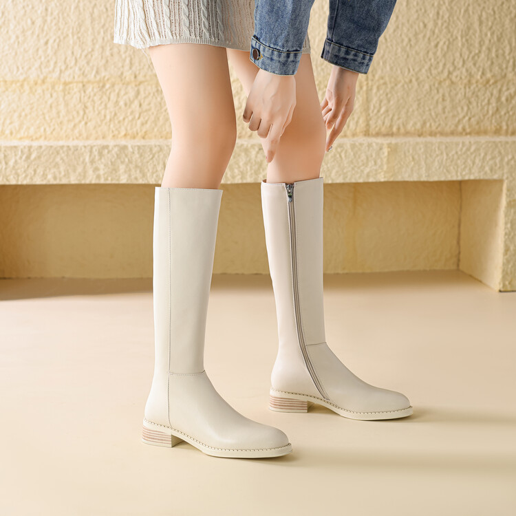 Women's High Shaft Fashion Boots with Chunky Heel and Side Zipper