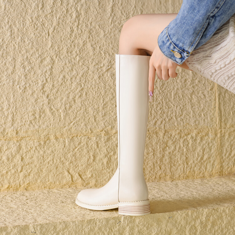 Women's High Shaft Fashion Boots with Chunky Heel and Side Zipper - Image 3