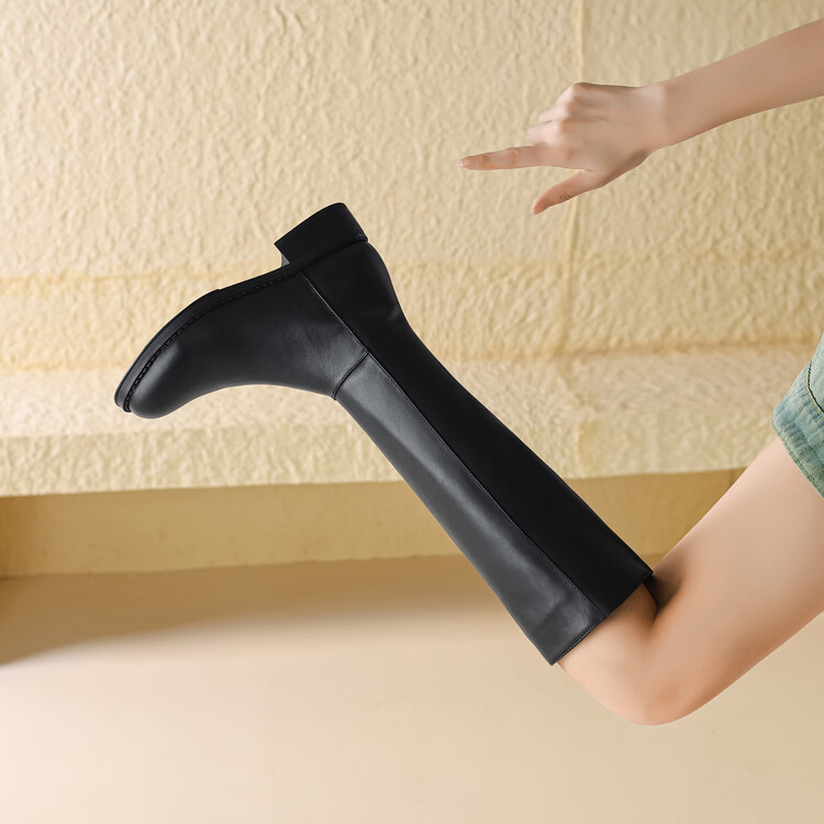 Women's High Shaft Fashion Boots with Chunky Heel and Side Zipper - Image 5