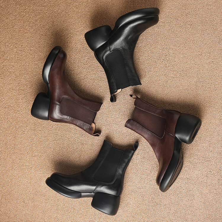Women's Retro High Heel Ankle Boots in Brown or Black