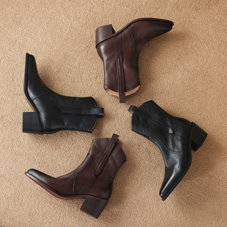 Women's Retro High Heel Ankle Boots with Side Zipper