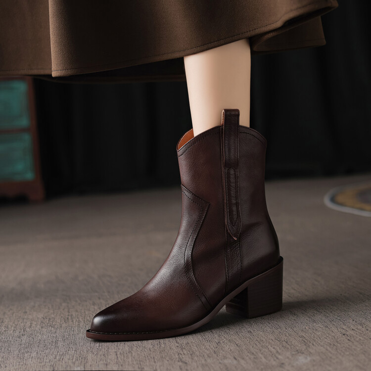 Women's Retro High Heel Ankle Boots with Side Zipper - Image 3