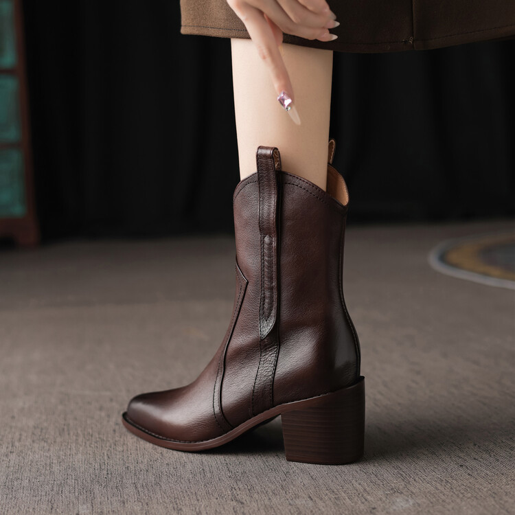 Women's Retro High Heel Ankle Boots with Side Zipper - Image 4