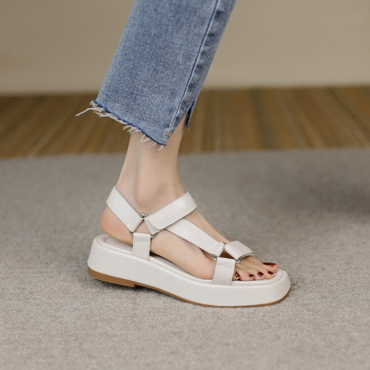 Women's Retro Open Toe Platform Sandals - Mid Heel 3-5cm - Adjustable Hook and Loop - Summer 2024