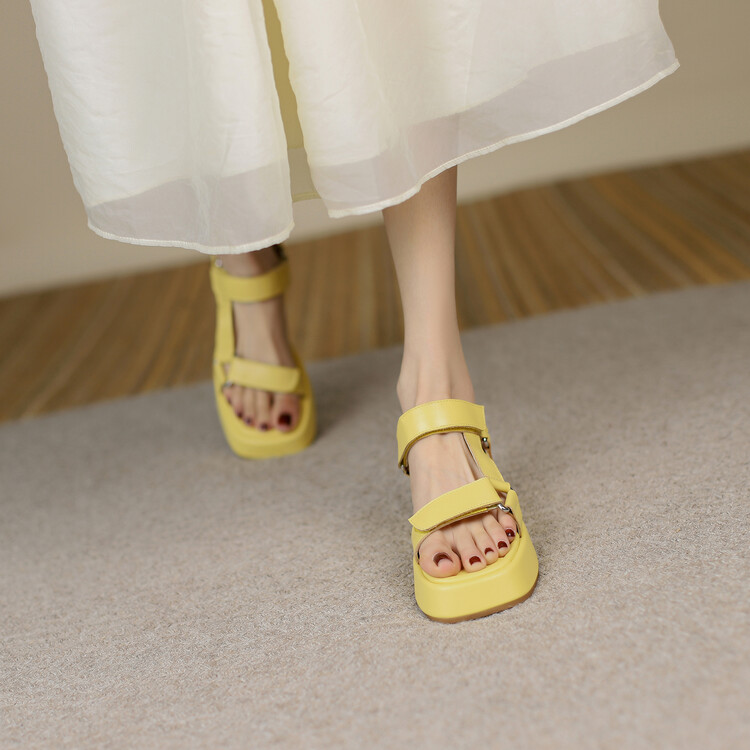 Women's Retro Open Toe Platform Sandals - Mid Heel 3-5cm - Adjustable Hook and Loop - Summer 2024 - Image 5