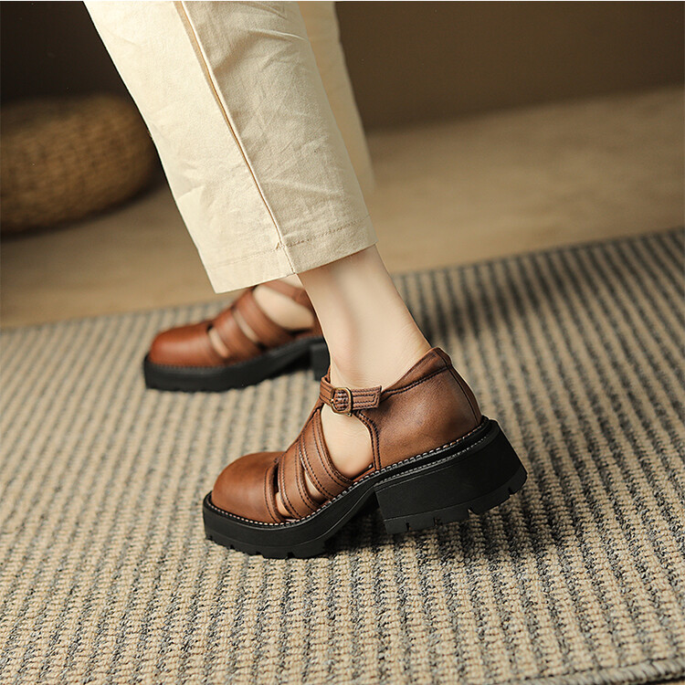 Women's Square Toe T-Strap Sandals Low Top Mid Heel Solid Color - Image 2