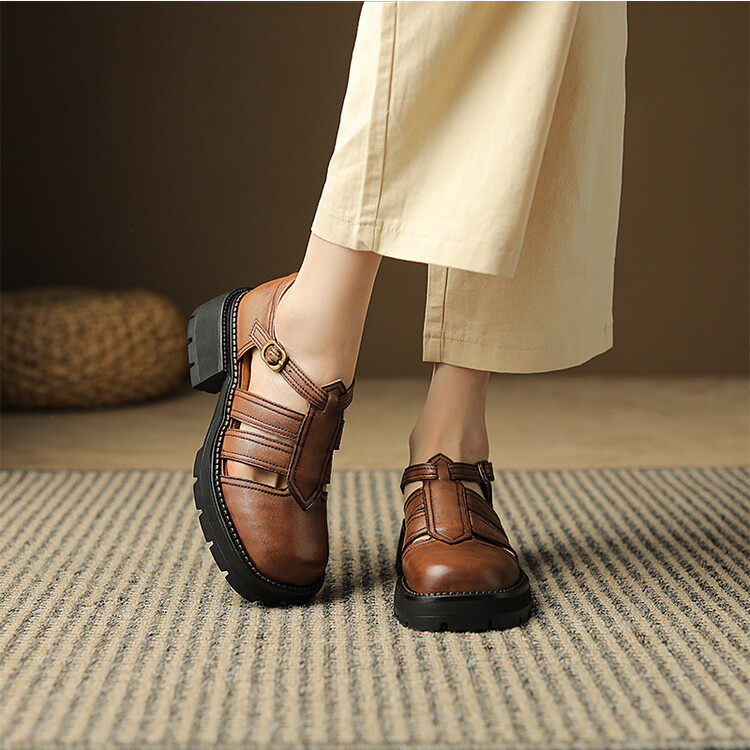 Women's Square Toe T-Strap Sandals Low Top Mid Heel Solid Color - Image 4